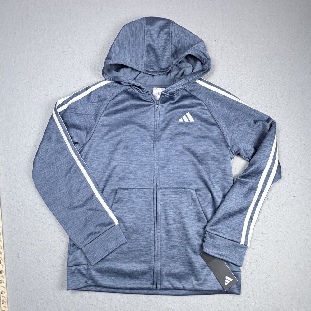 Adidas Youth Large NEW With Tags Blue Sweatshirt Athletic Full Zip Athletic Gym